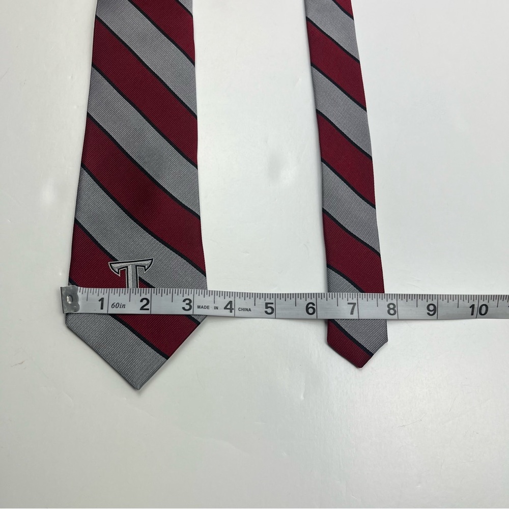 Troy University Burgundy Gray Stripe 100% Silk Neck Tie Office Work Preppy NEW - Picture 8 of 10